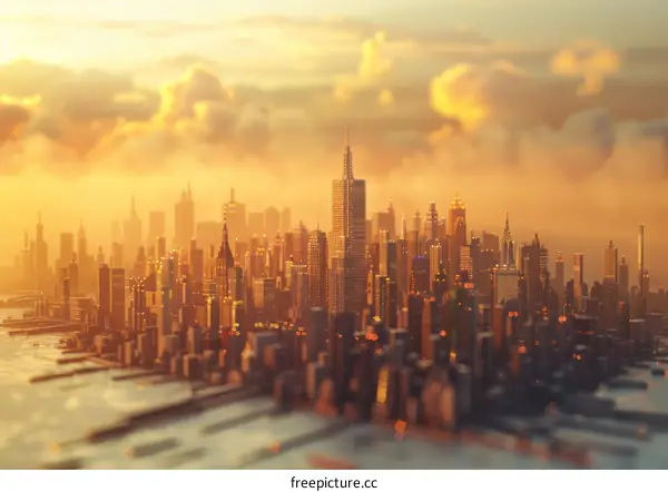 Sunrise Over a Futuristic Metropolis