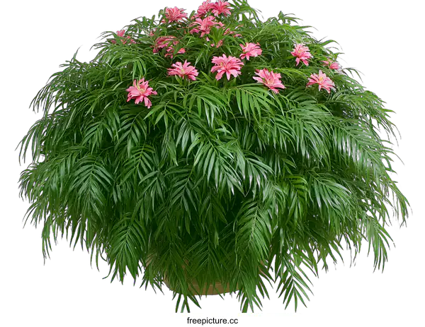 [Transparent Background PNG]Green Tropical Plant With Pink Flowers in Pot