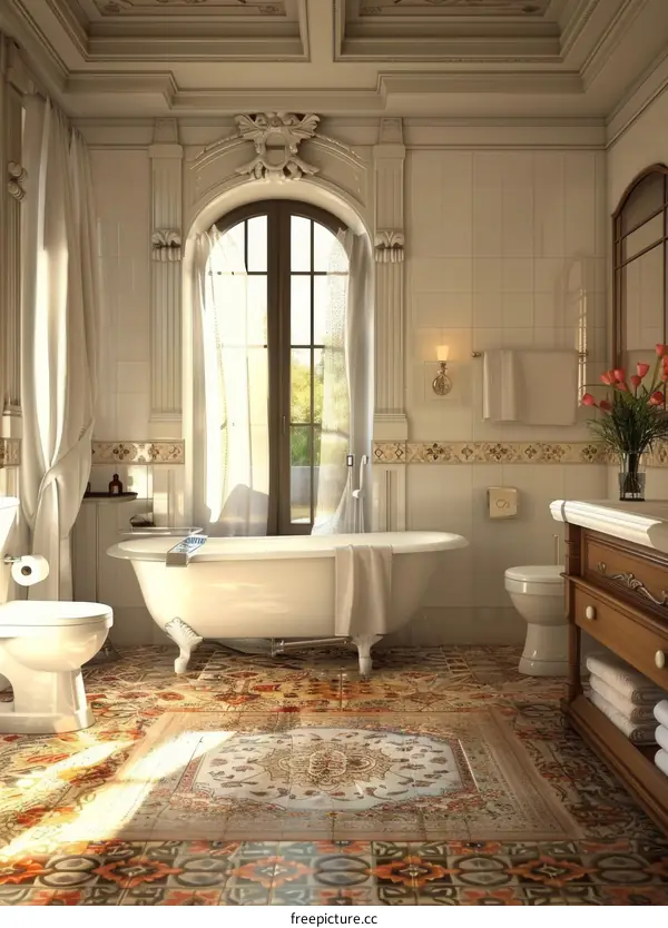 Classic Bathroom Interior Design With White Bathtub