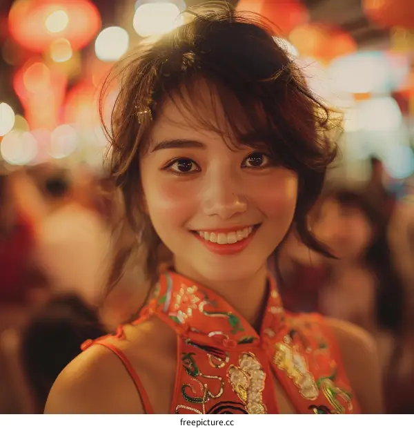 Portrait of a young Chinese woman in traditional dress smiling