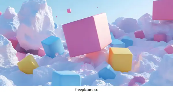 Colorful 3D Cubes Floating in a White Landscape