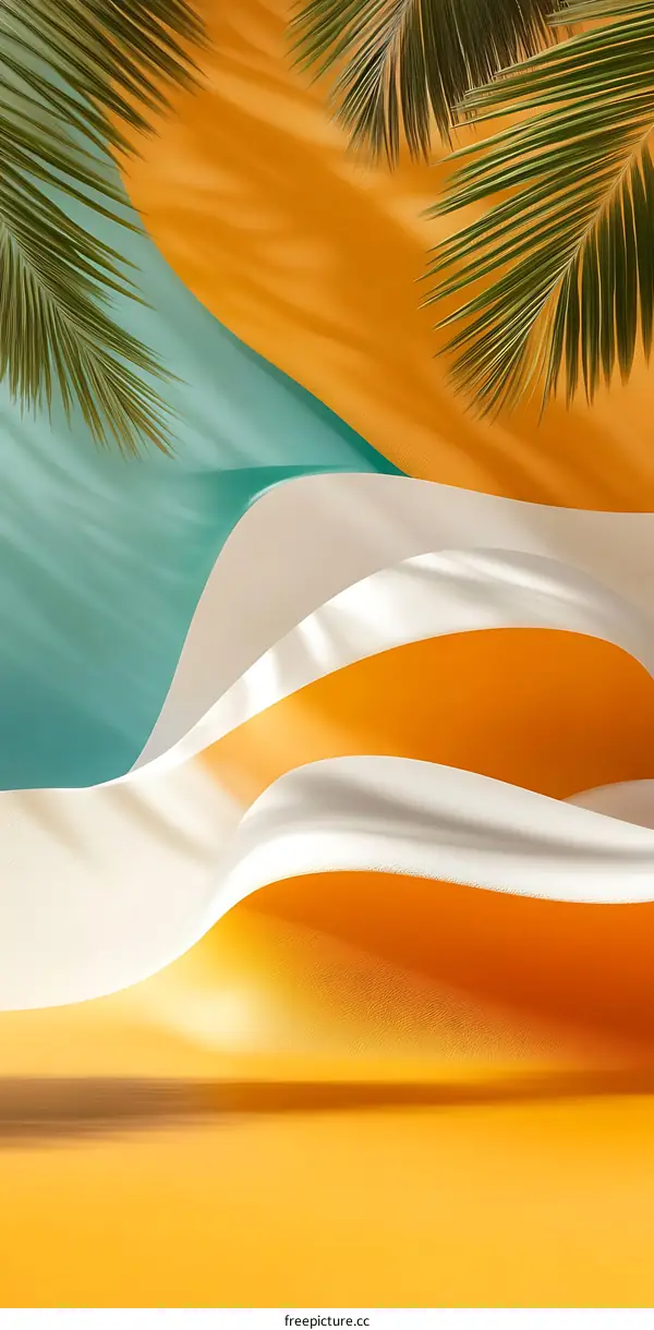Abstract Summer Background With Palm Leaves And White And Orange Fabric