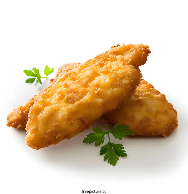 two pieces of fried fish fillet with parsley