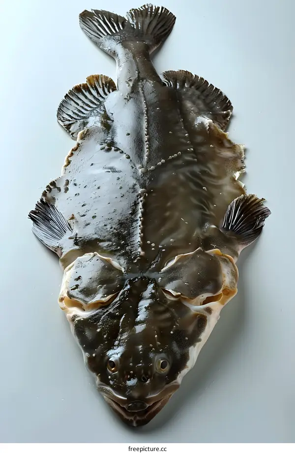A large dark fish with a flat body and a large head