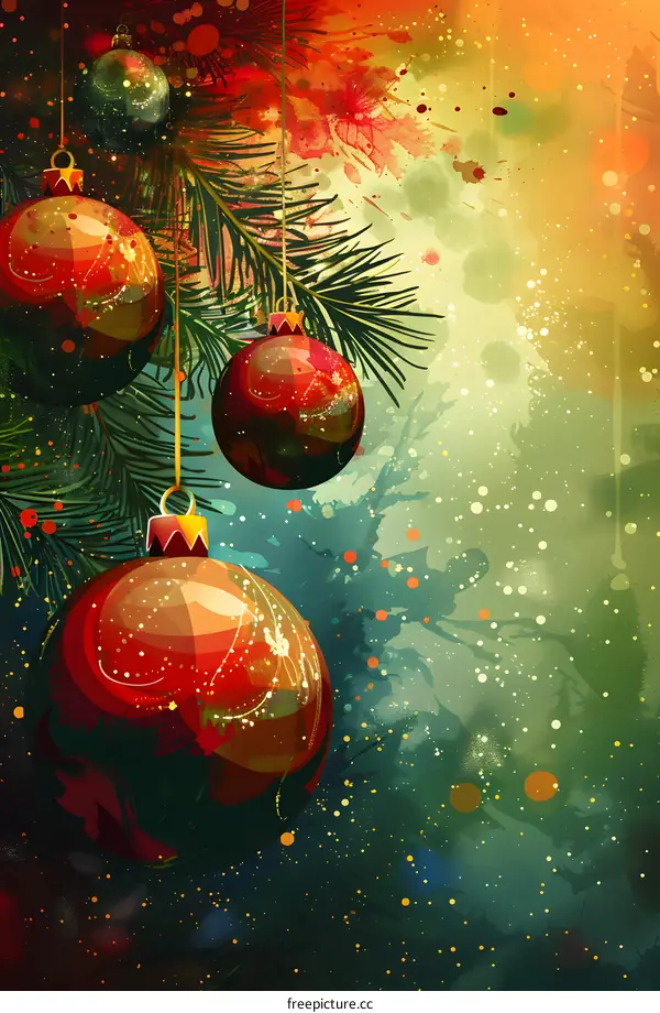 Christmas background with hanging red balls
