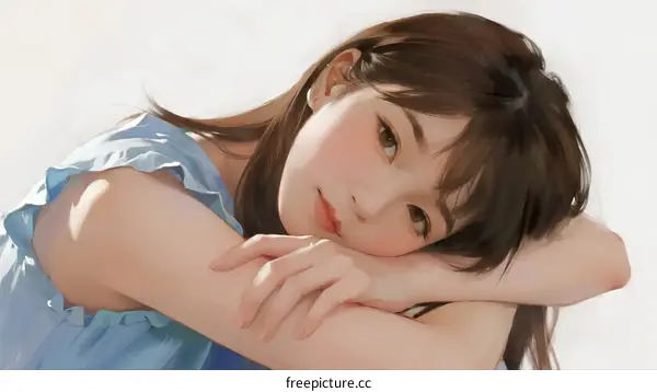 A Young Woman with Long Brown Hair Leaning on Knees Outdoors