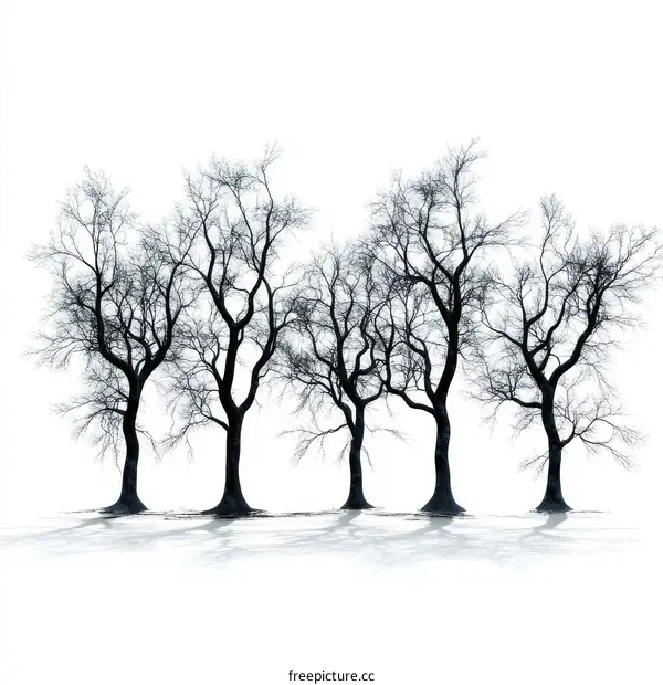 Silhouette of Bare Trees on a White Background