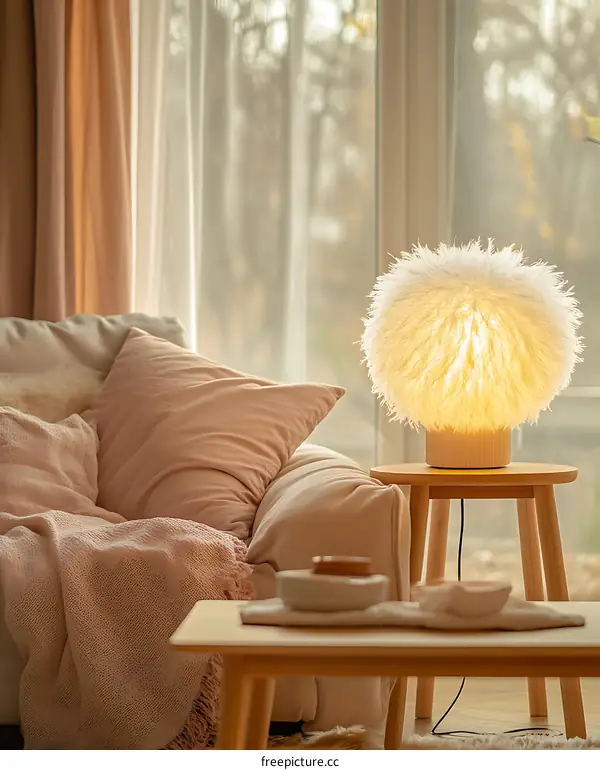 Cozy Living Room with Fluffy Lamp
