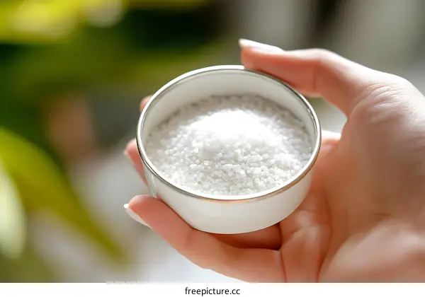 White Granular Substance Held in Hand