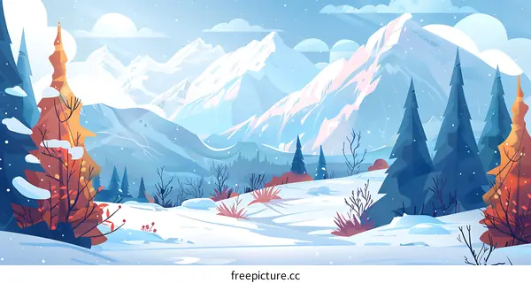 Snowy Mountain Landscape Illustration