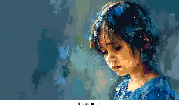 Painting of a Young Girl with a Sad Expression