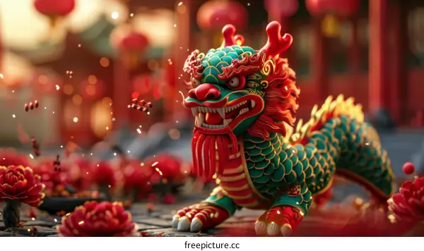 Dragon and Lion Dance Performance During Lantern Festival