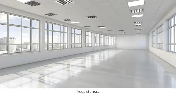 Empty Office Space With Windows And City View