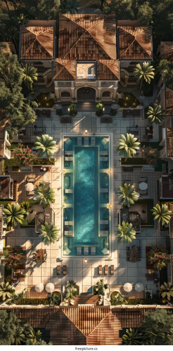Luxury Resort Hotel Swimming Pool with Majestic Palms