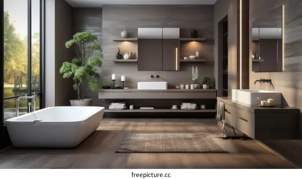 Modern Bathroom with Tranquil Nature Views
