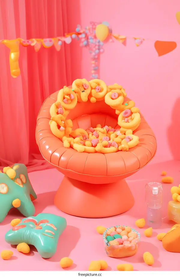 Orange Chair Filled with Cereal and Candy