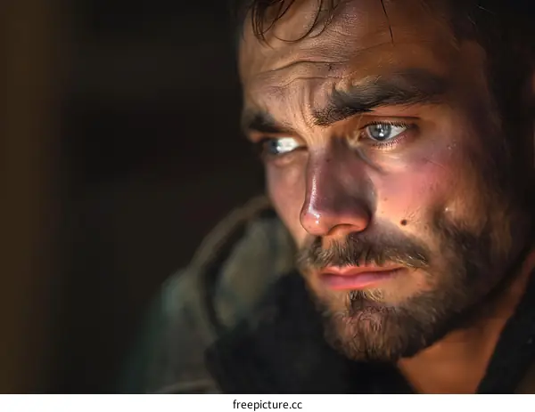 Portrait of a young man with a beard looking away