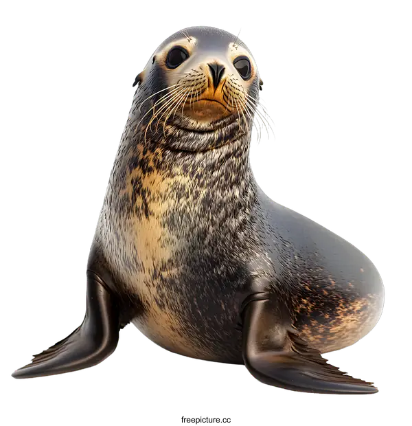 [Transparent Background PNG]Cute Sea Lion Pup Sitting on White Background