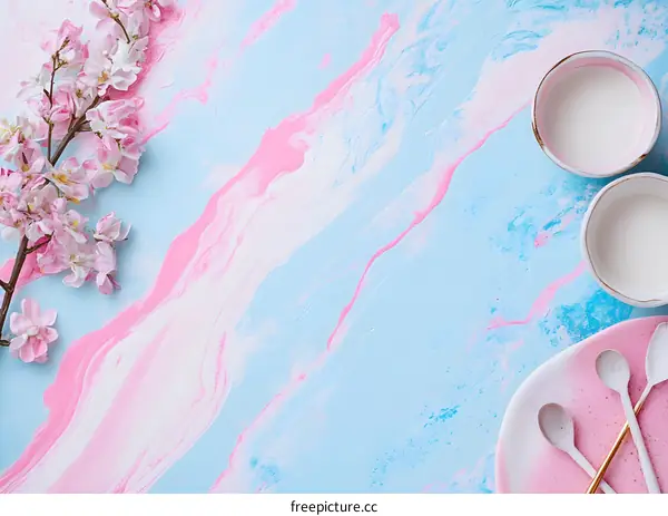Pink and Blue Abstract Background with Floral Decor