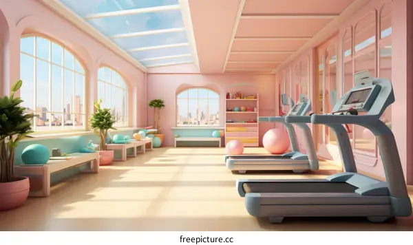 Home Gym with Pink Walls and Bright Windows