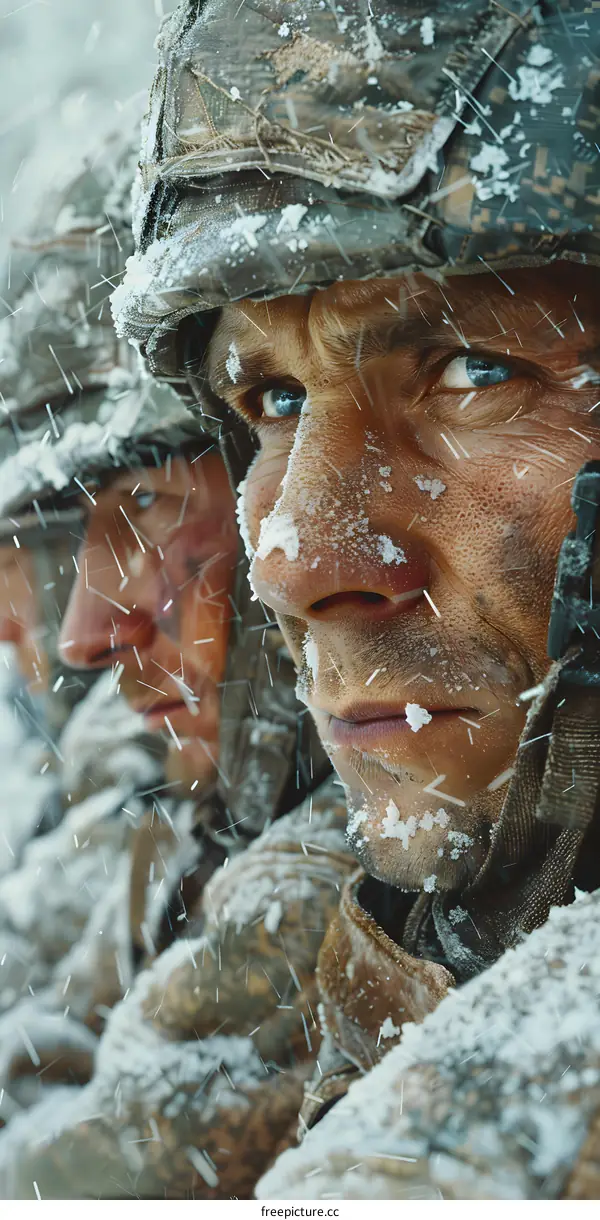 Portrait of a soldier in the snow