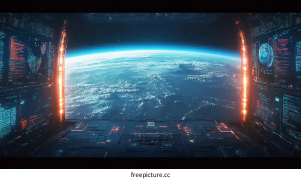 Futuristic Spaceship View of Earth