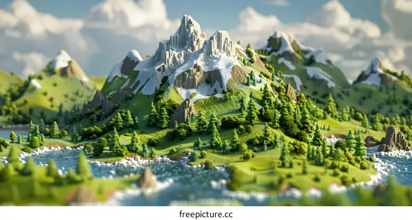 Pixelated Mountain Landscape With Snow