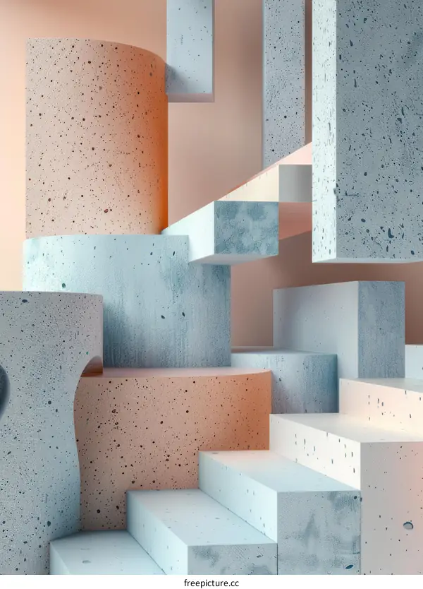 3D rendering of abstract concrete blocks in pastel colors