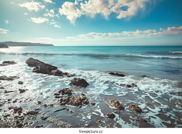 Sea Coast With Rocks And Blue Sky