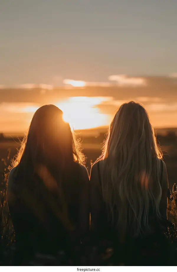 Two Women Sitting Back to Back at Sunset