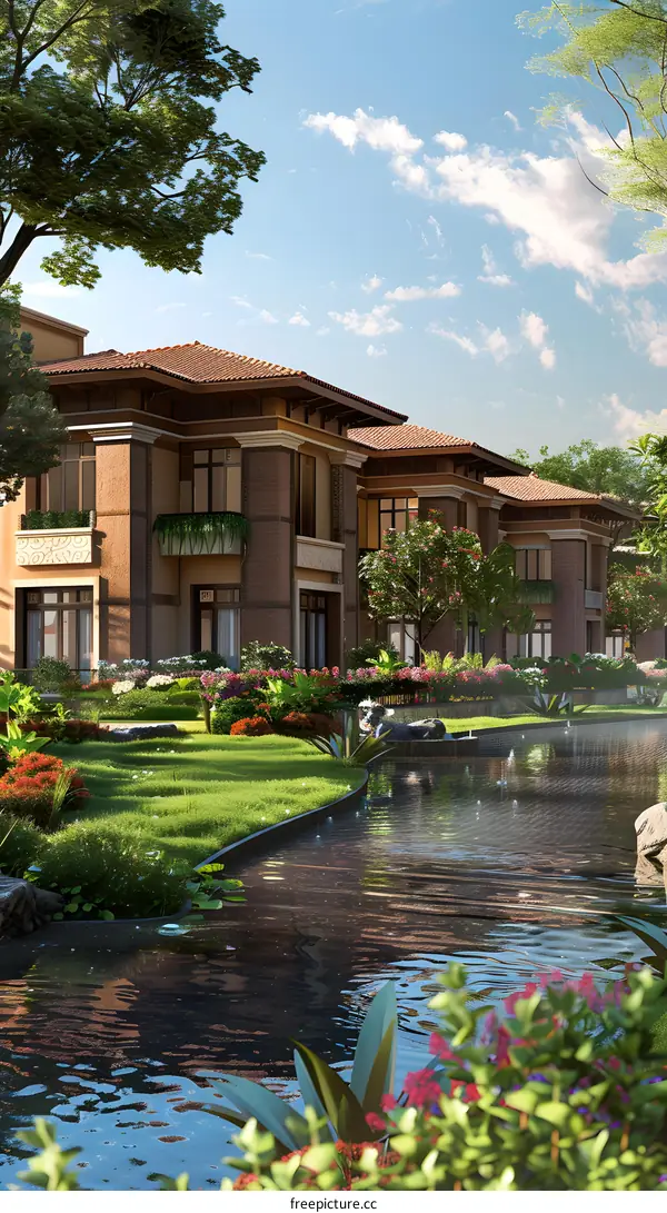 Modern Architecture with Pool and Lush Greenery