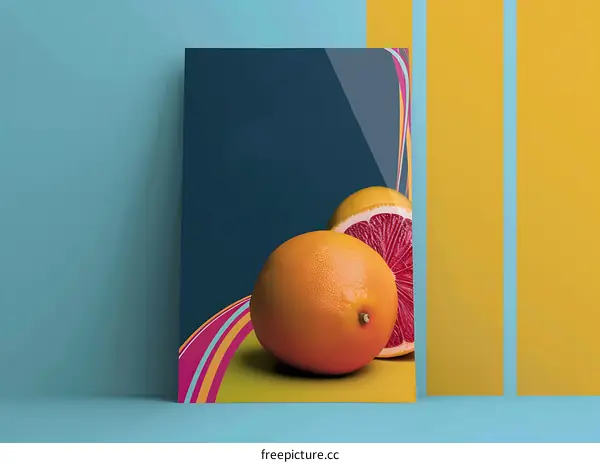 Orange and Grapefruit with Colorful Curved Lines on Poster Design