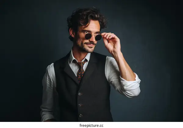 Stylish Caucasian Man in Vintage Outfit