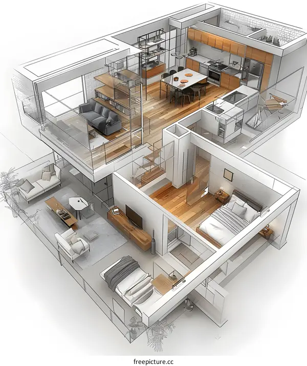 Modern Apartment Interior Design Rendering