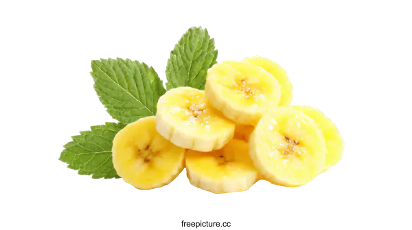 [Transparent Background PNG]Sliced Bananas with Mint Leaves