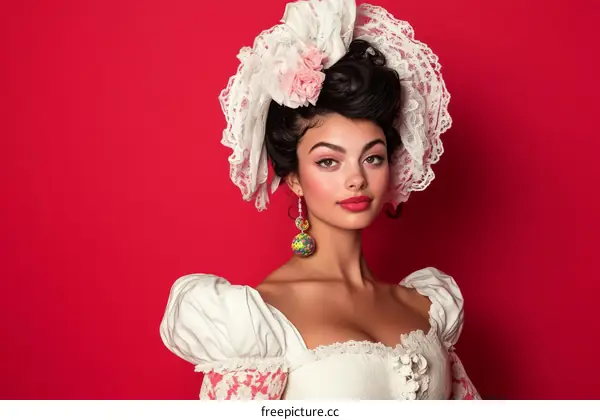 Elegant Lady in a Vintage White Gown