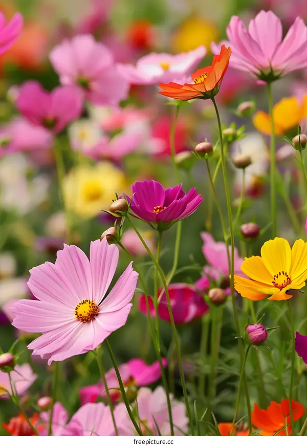 Closeup of a Beautiful Pink Cosmos Flower in a Field
