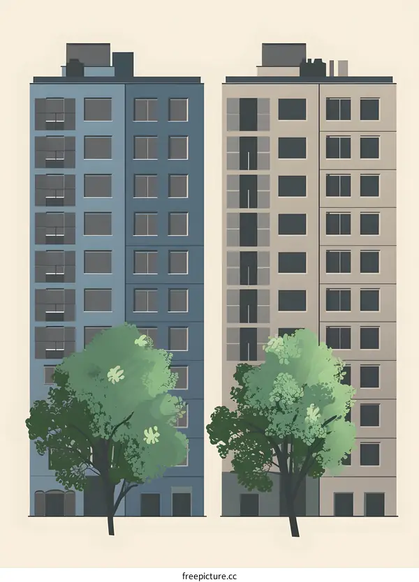 Two Buildings With Trees In Front