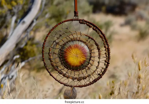 Handmade Wire Dreamcatcher with Beads and Leaf