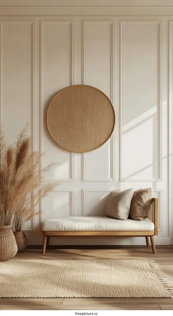 Beige Wooden Wall Living Room Interior Design