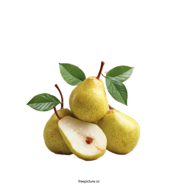 [Transparent Background PNG]Fresh Pears with Leaves and Seeds