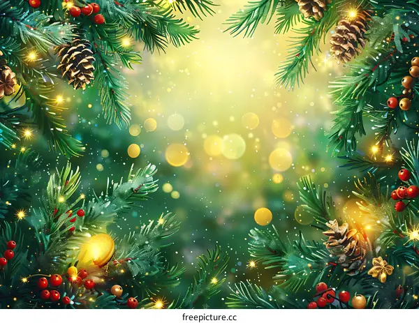 Christmas background with fir branches and decorations