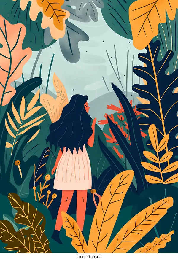 Woman Walking Through Lush Tropical Rainforest