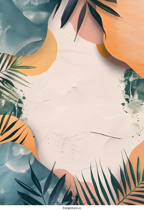 Tropical Leaves Abstract Background Design with Orange and Green Colors