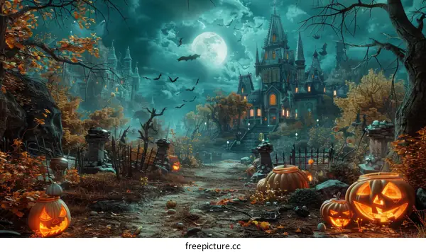 Haunted Castle on a Spooky Halloween Night