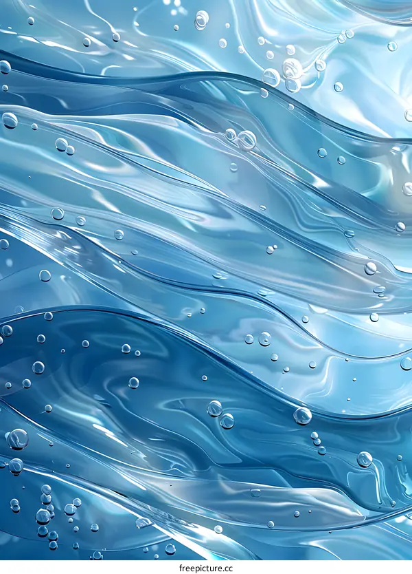 Blue Abstract 3D Rendering Of Water With Bubbles