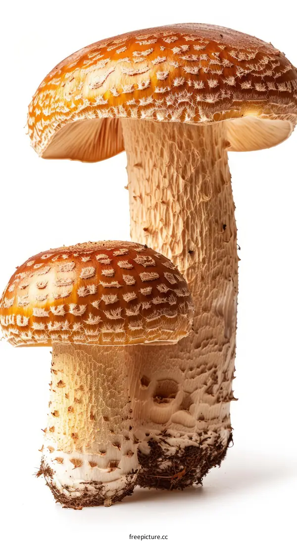 Two orange mushrooms with white background