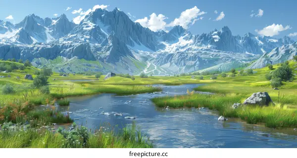 Summer Mountain Valley and River