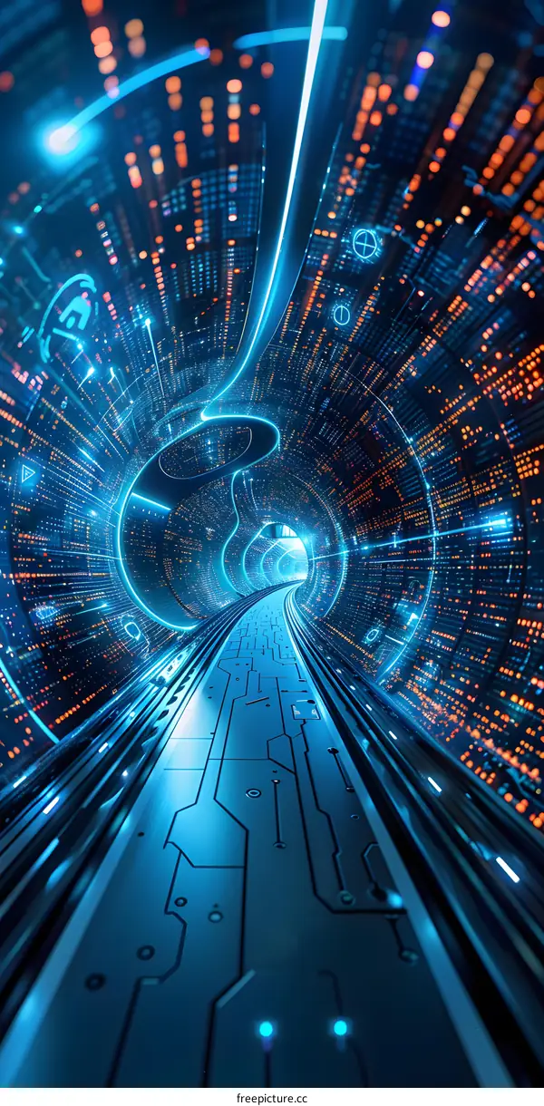 Blue and orange technology tunnel