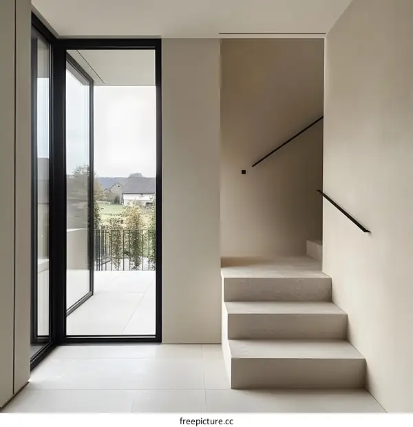 Modern Minimalist Interior Design with Stairs and View